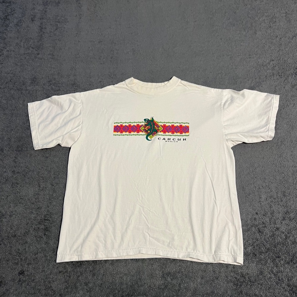 Vintage Loritos Cancun Mexico Lizard Graphic T-Shirt Mens XL White Cotton Tee